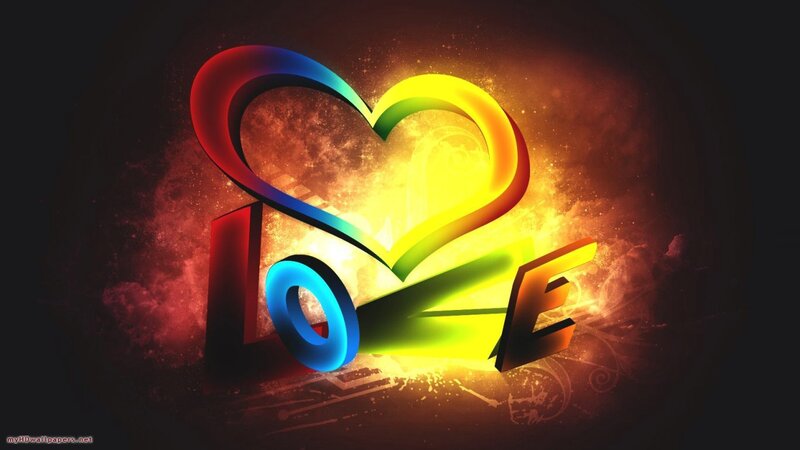Rainbow Heart and Love Text — Yellow
