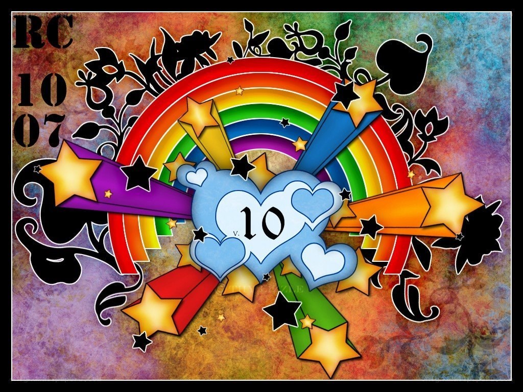 Rainbow heart design with stars