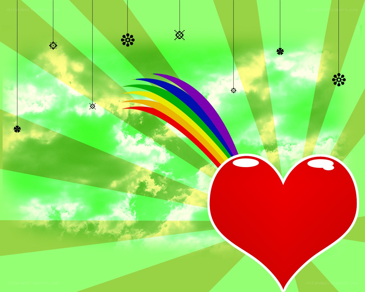 rainbow heart in green sky