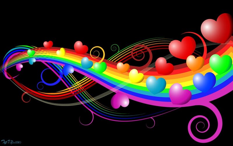 Rainbow hearts and swirls
