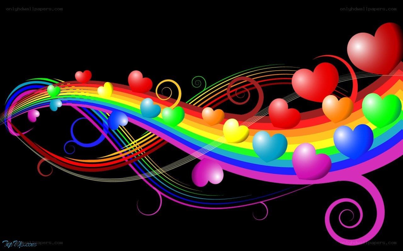 Rainbow hearts and swirls