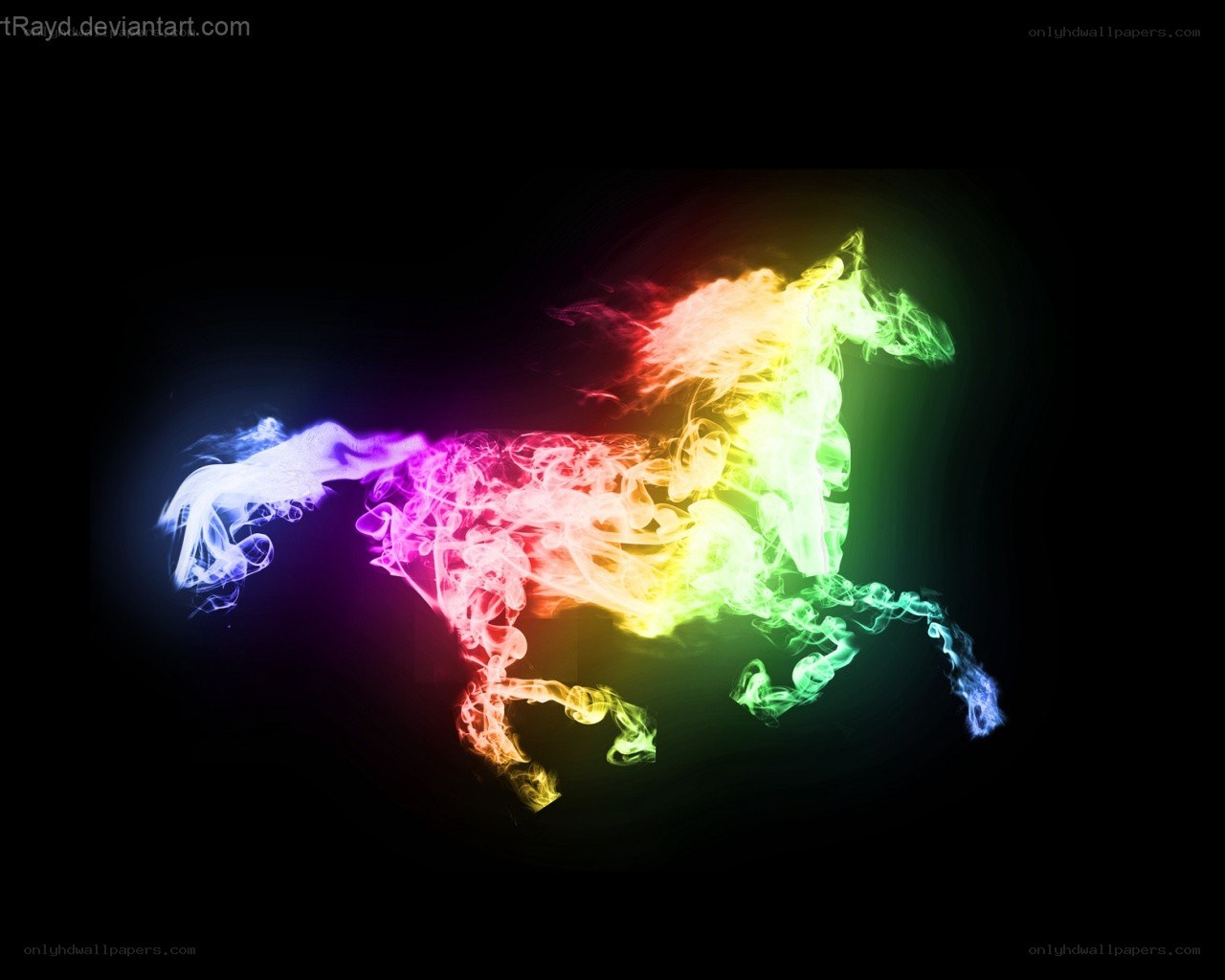 rainbow horse smoke art