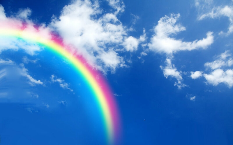 Rainbow in Blue Sky — Serene, Afternoon, Photograph, Clouds