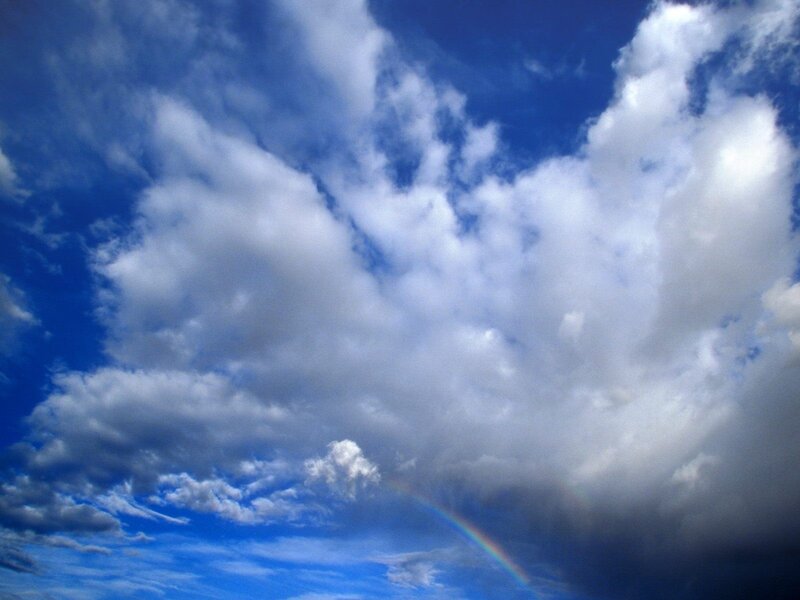Rainbow in Cloudy Sky — Blue, Dramatic, Afternoon, Photograph, Clouds