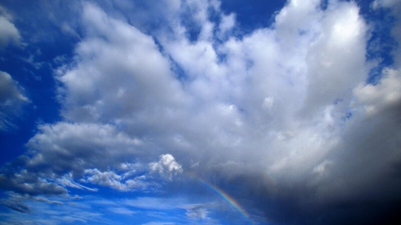 Rainbow in Cloudy Sky — Blue, Dramatic, Afternoon, Photograph