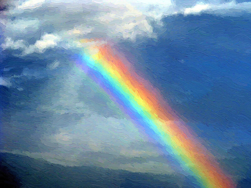 Rainbow in Cloudy Sky — Blue, Dramatic, Painting
