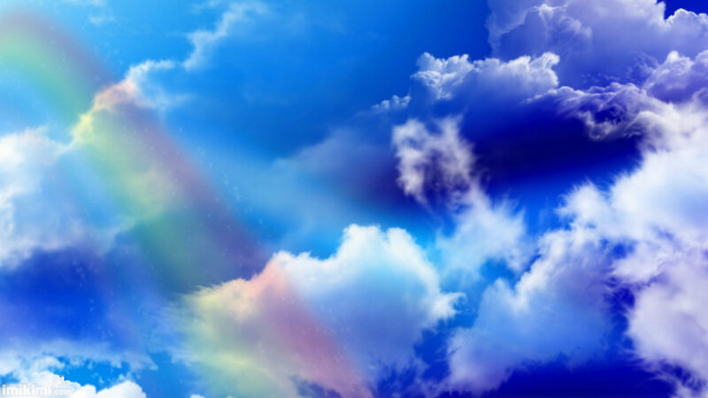 Rainbow in Cloudy Sky — Blue, Serene