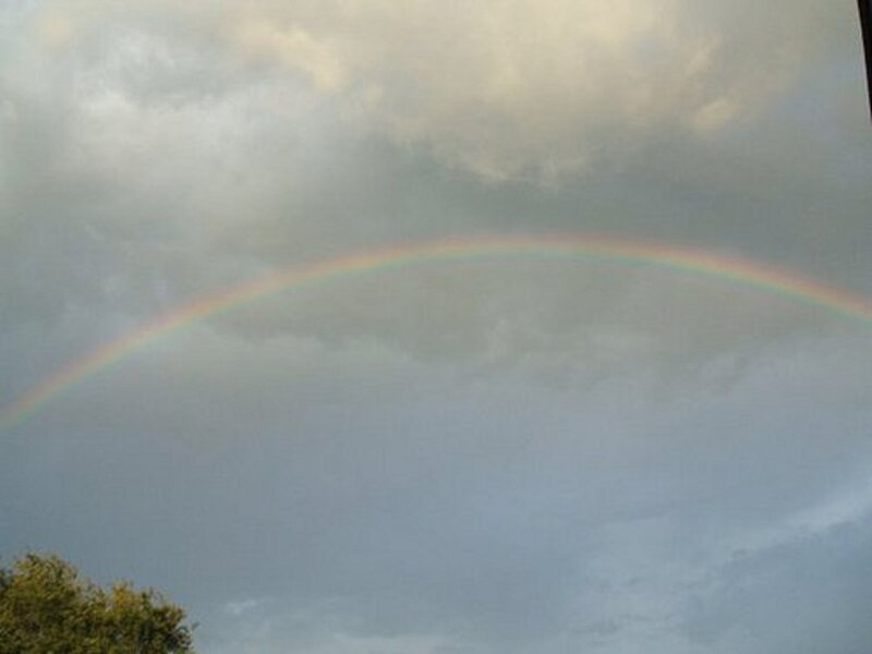 Rainbow in Cloudy Sky — Gray, Calm, Photograph, Clouds