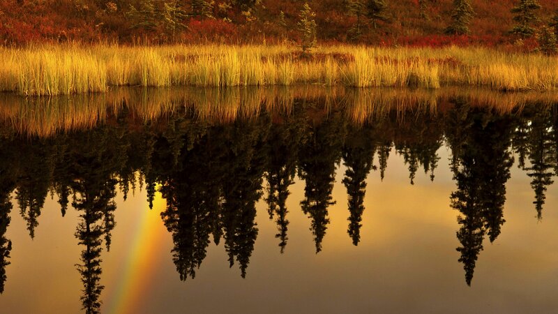Rainbow in Lake Reflection