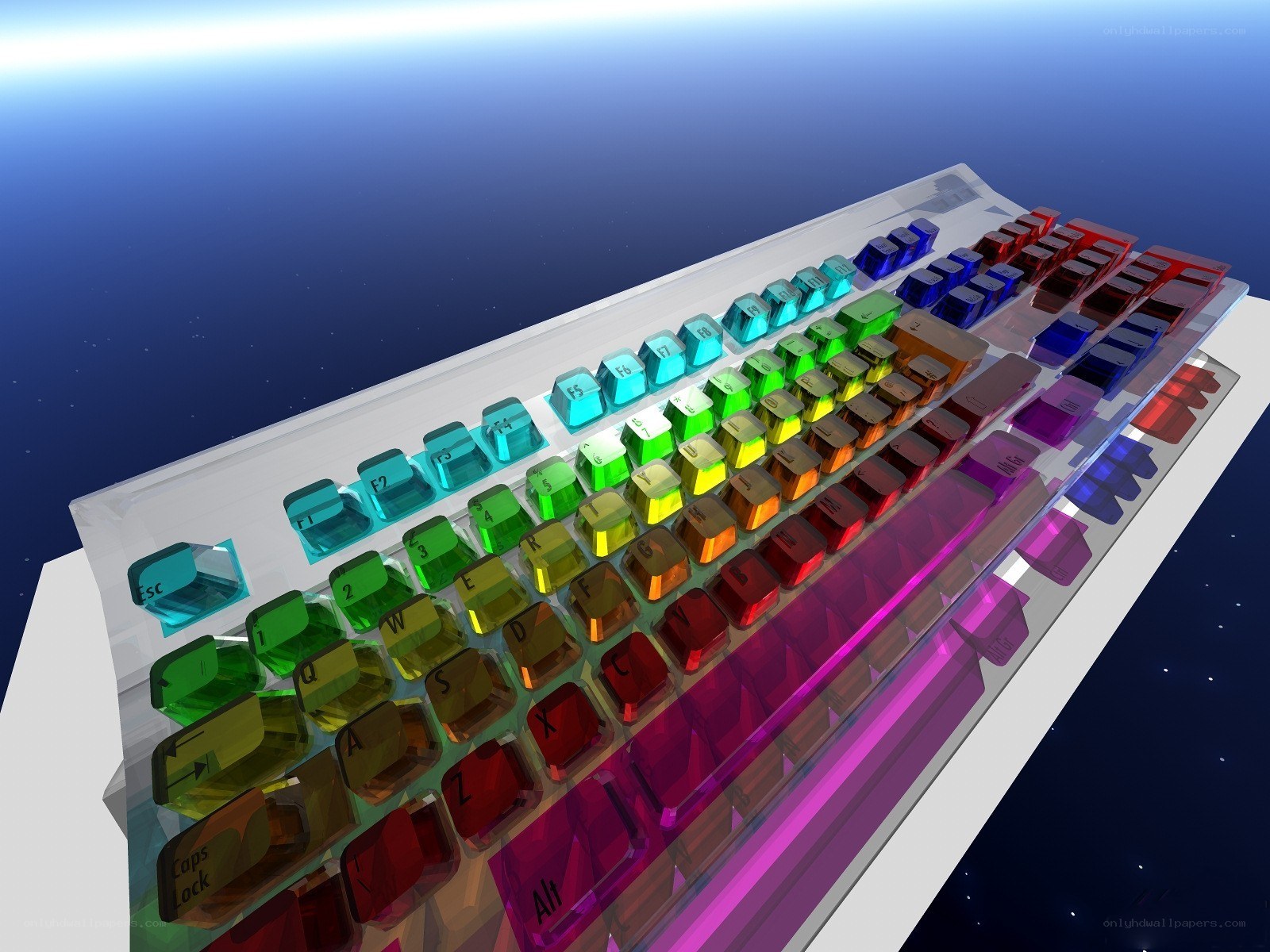 rainbow keyboard in space