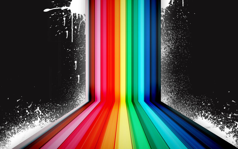 Rainbow Light Beams — Red, Vibrant, Digital Art, Splatter