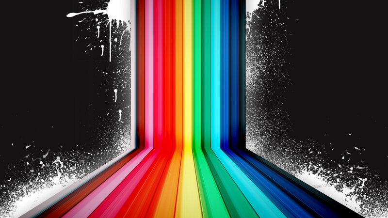 Rainbow Light Beams — Red, Vibrant, Digital Art