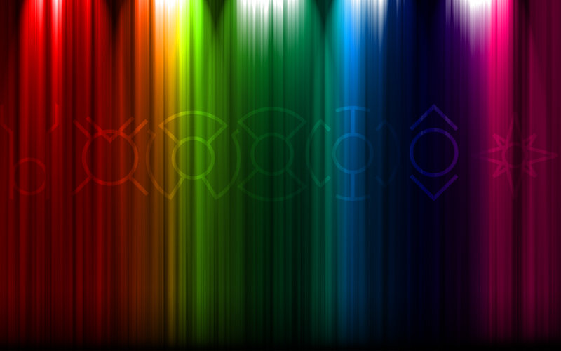 rainbow light beams with symbols