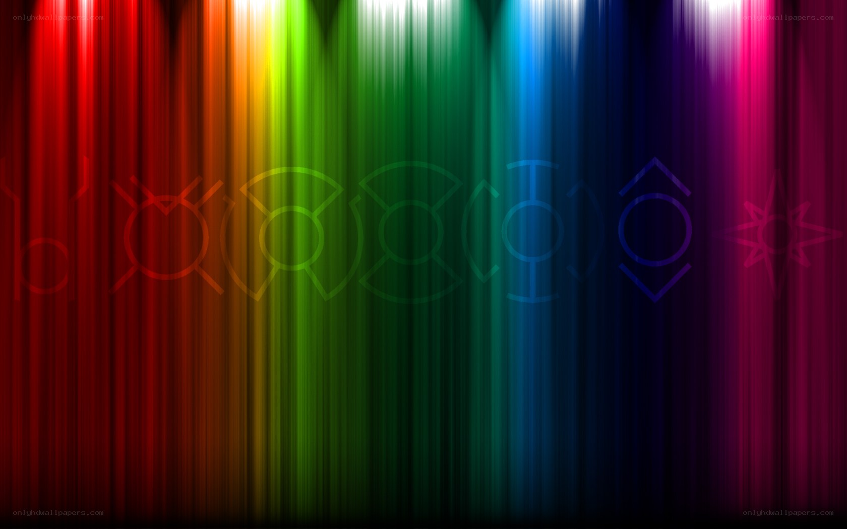 rainbow light beams with symbols