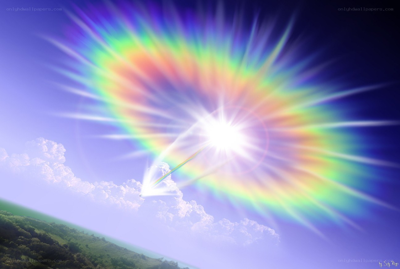 Rainbow light burst in sky