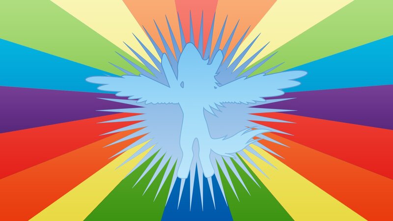 rainbow light burst with silhouette