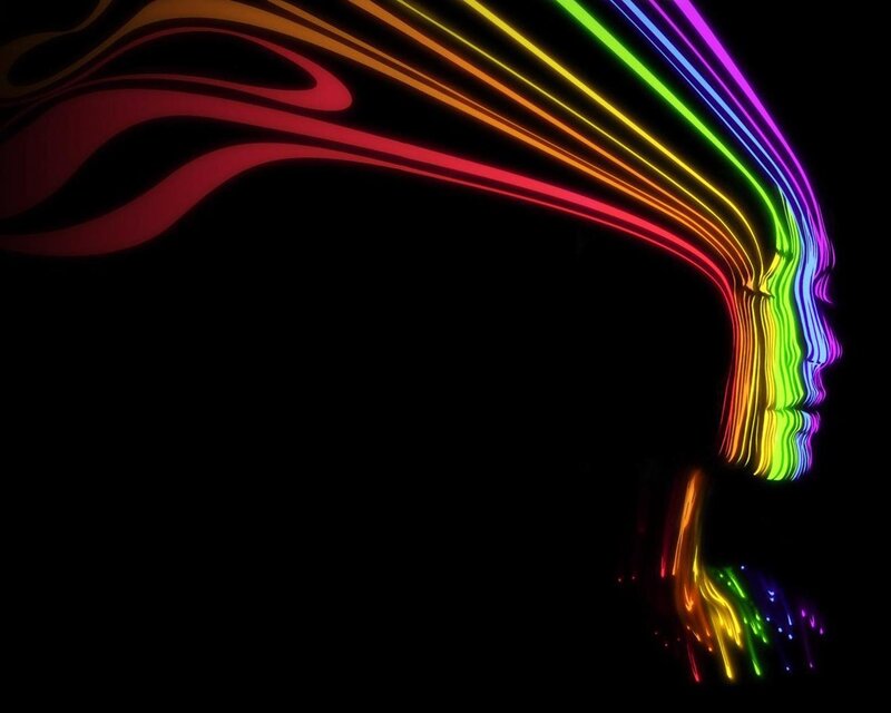 Rainbow Light Lines — Black, Abstract, Digital Art
