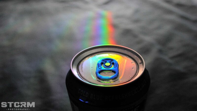Rainbow light on a soda can