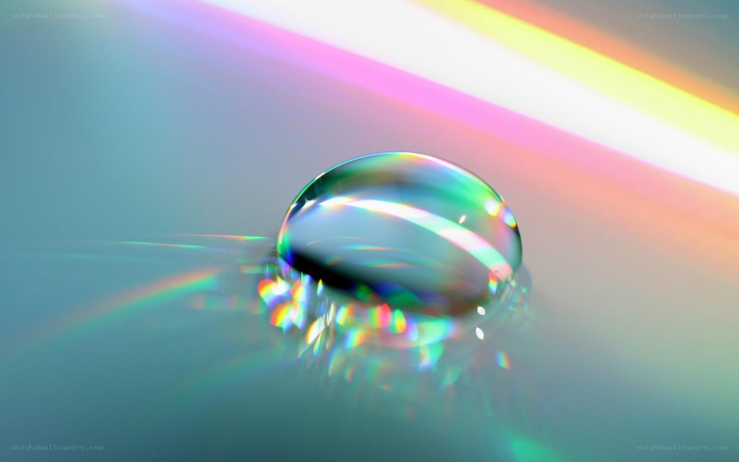 Rainbow light on water droplet