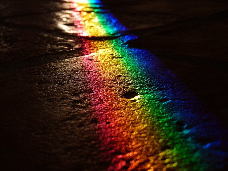 Rainbow Light on Wet Ground — Red, Dramatic