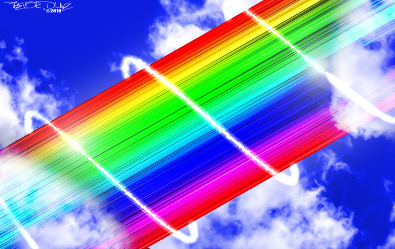 Rainbow light streaks in sky