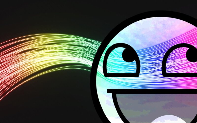 rainbow light streaks with smiley face
