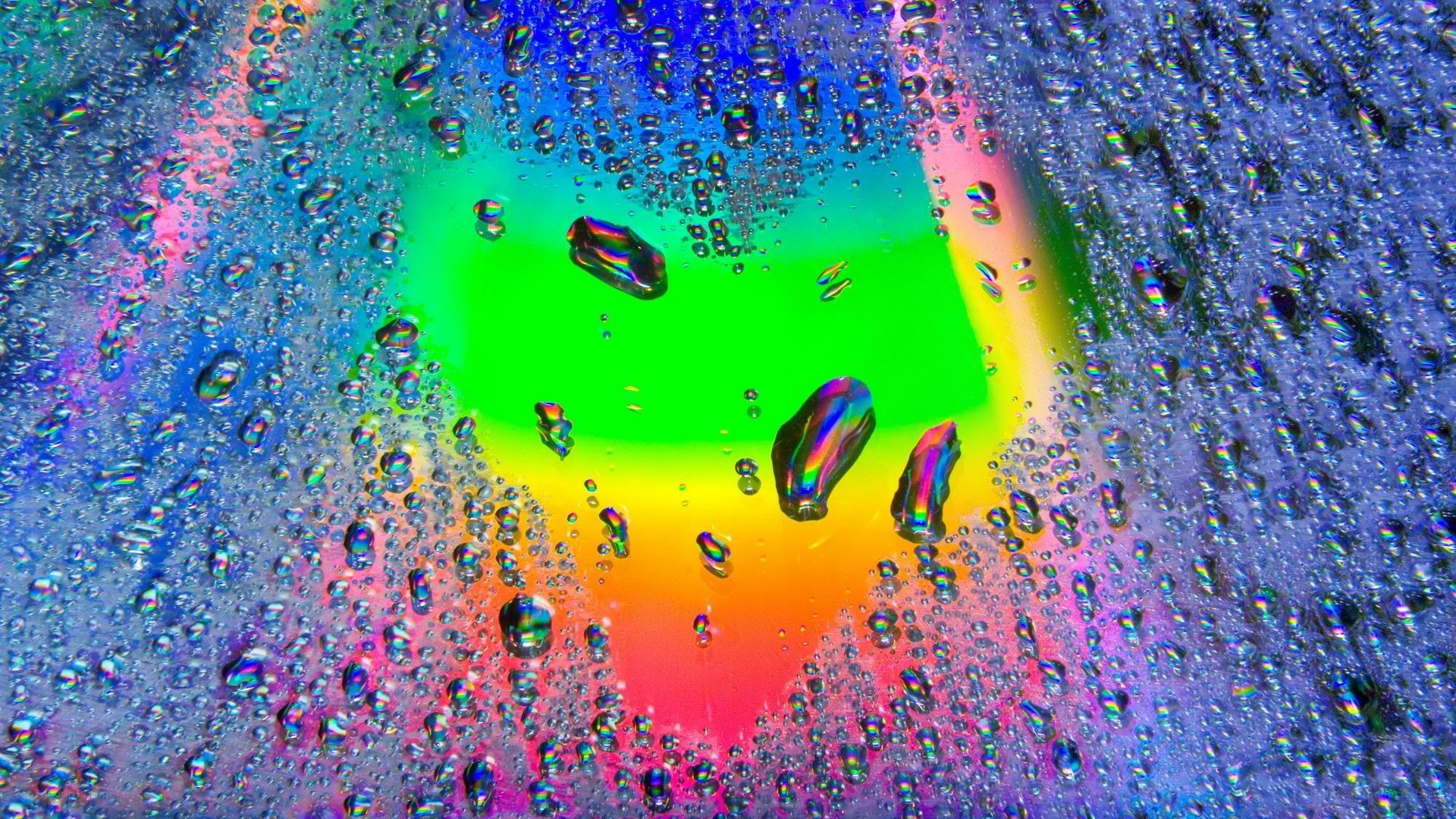 rainbow light through water droplets