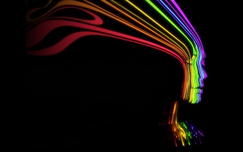 Rainbow Light Trails — Black, Abstract, Digital Art