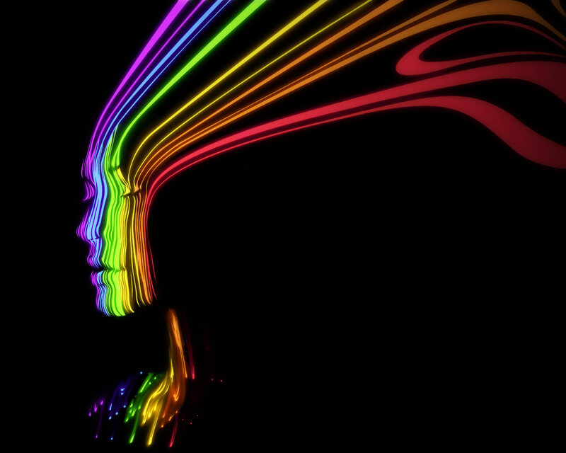rainbow light trails forming a face