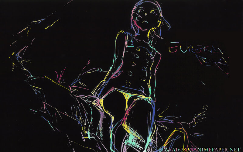 Rainbow line art of a character