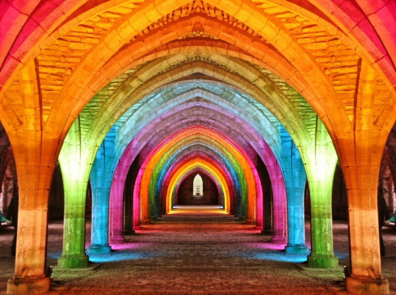 Rainbow-lit Stone Arches