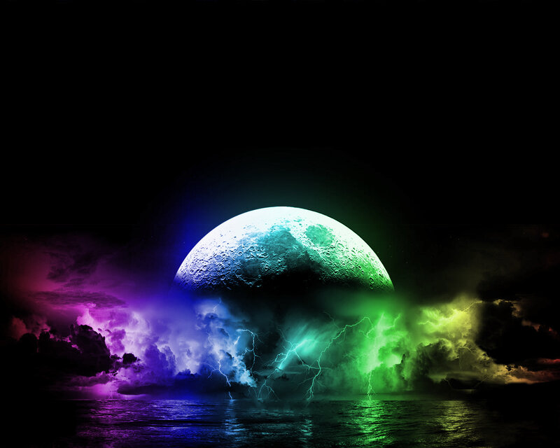 rainbow moon over stormy sea