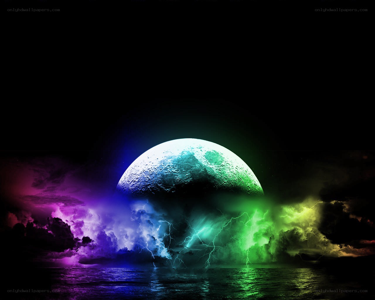 rainbow moon over stormy sea