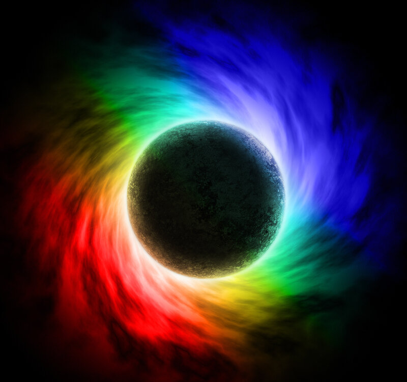 rainbow nebula around planet