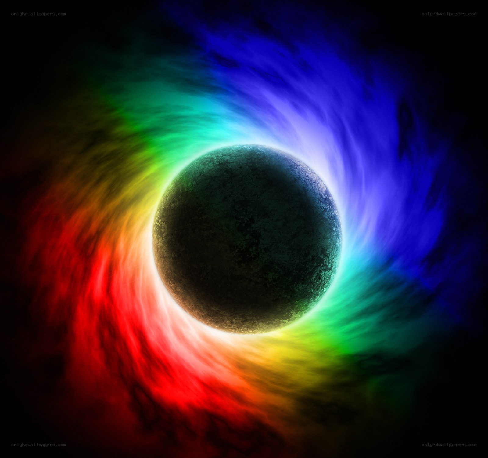 rainbow nebula around planet