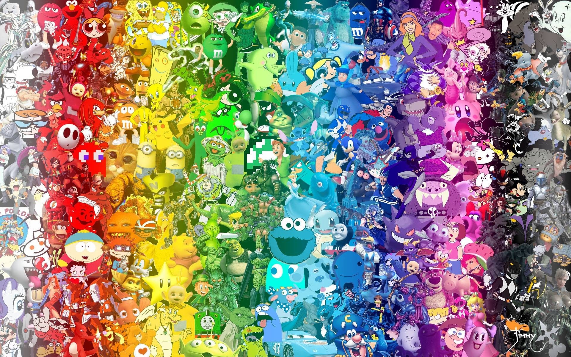 Rainbow of cartoon characters