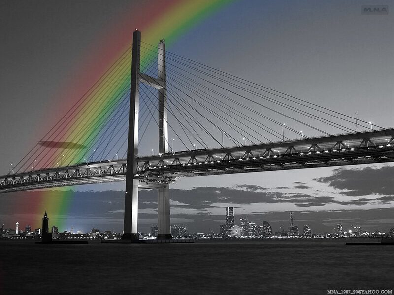 Rainbow over a cable-stayed bridge