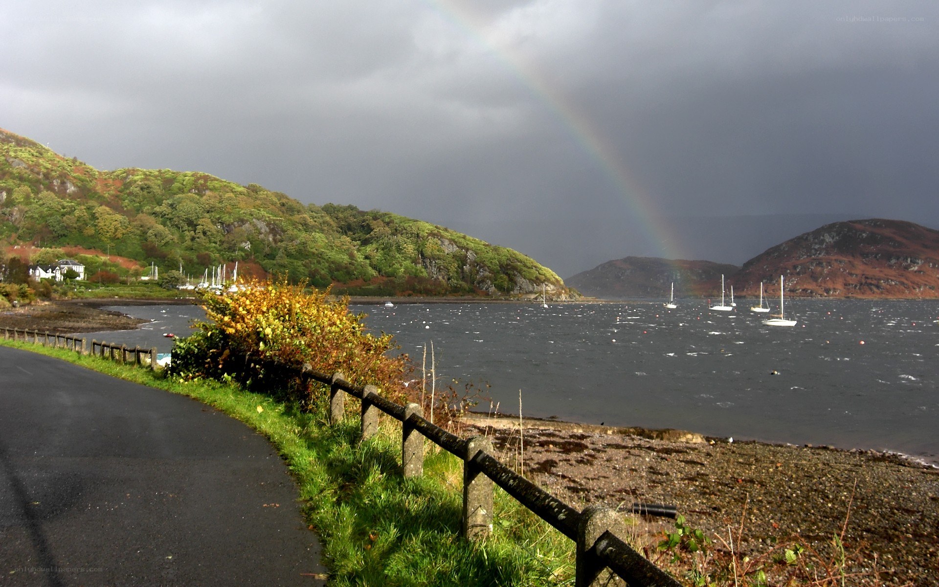 Rainbow over a coastal bay