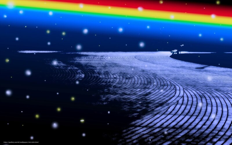 Rainbow over a curved path