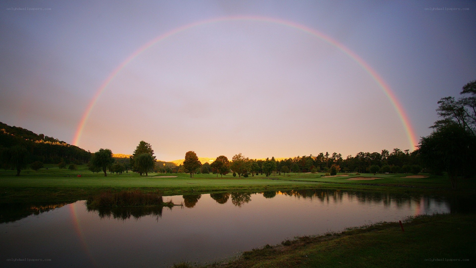 Rainbow over a golf course
