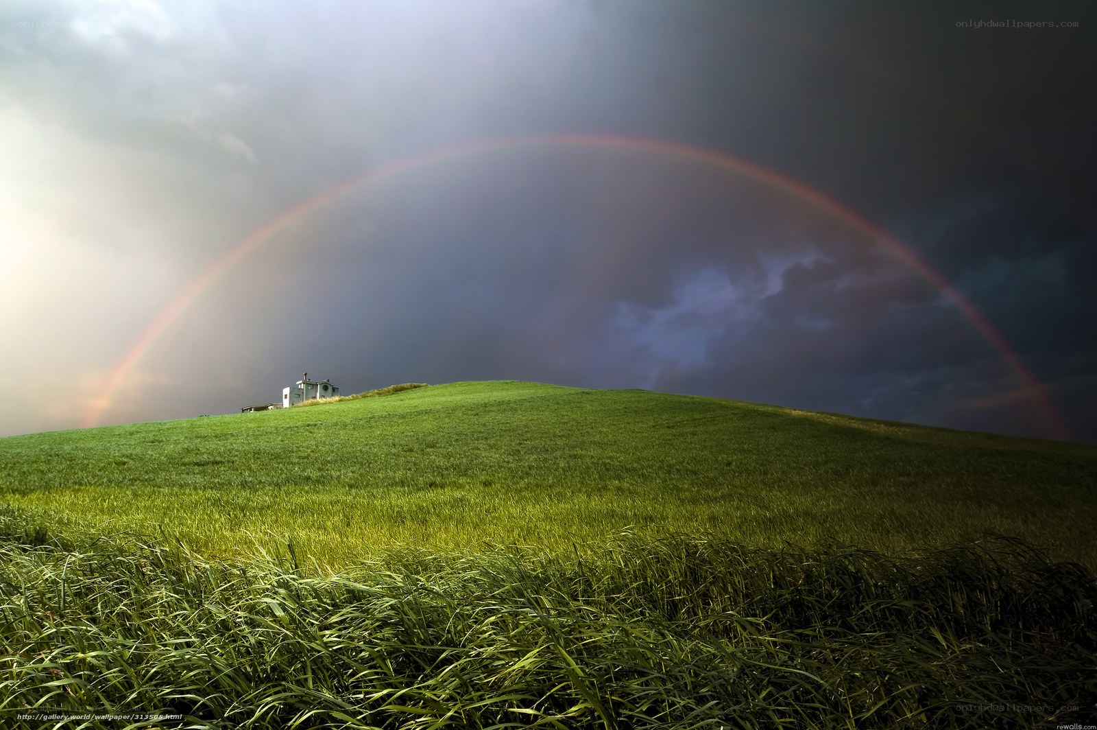 Rainbow over a green hill