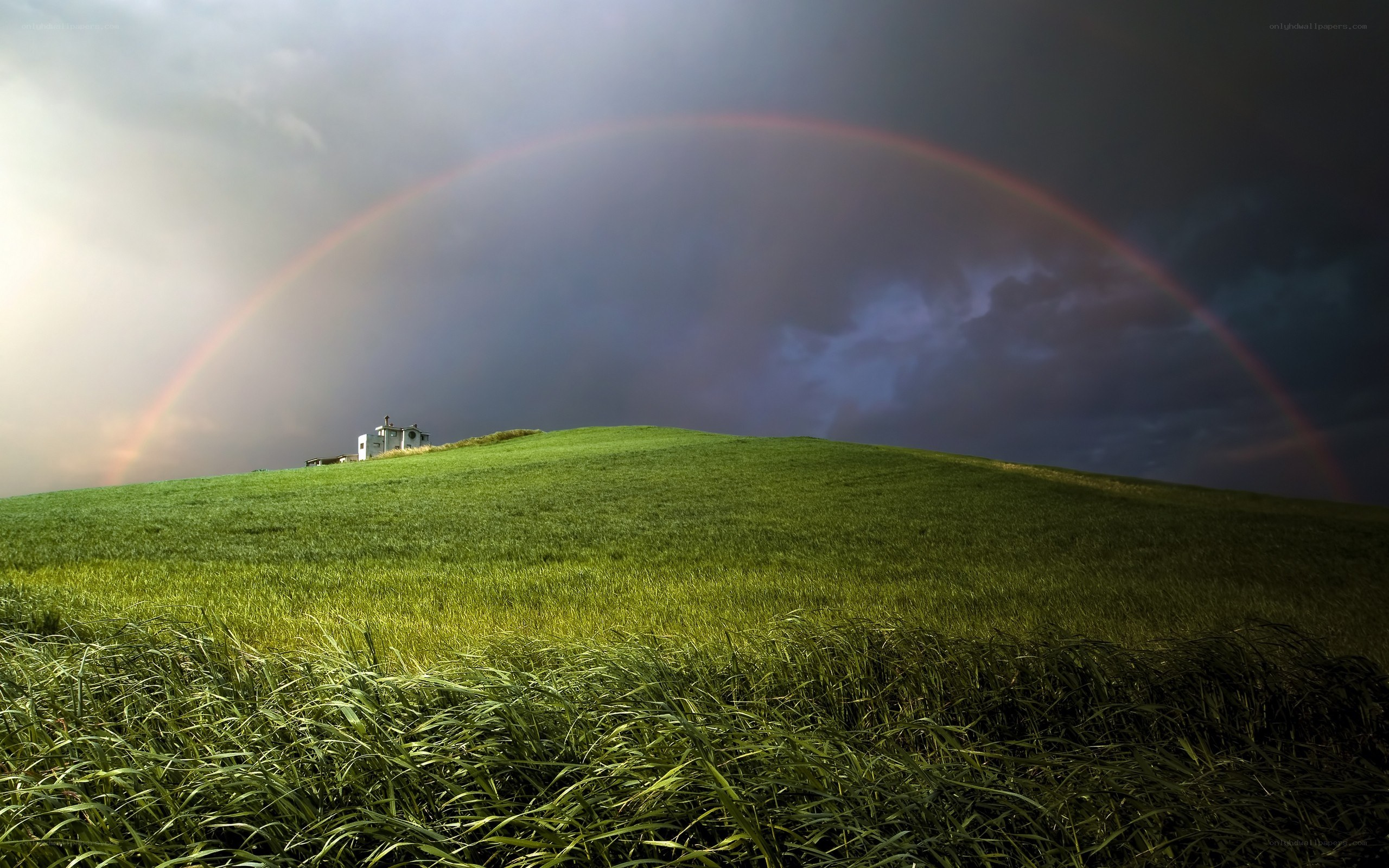 Rainbow over a green hill