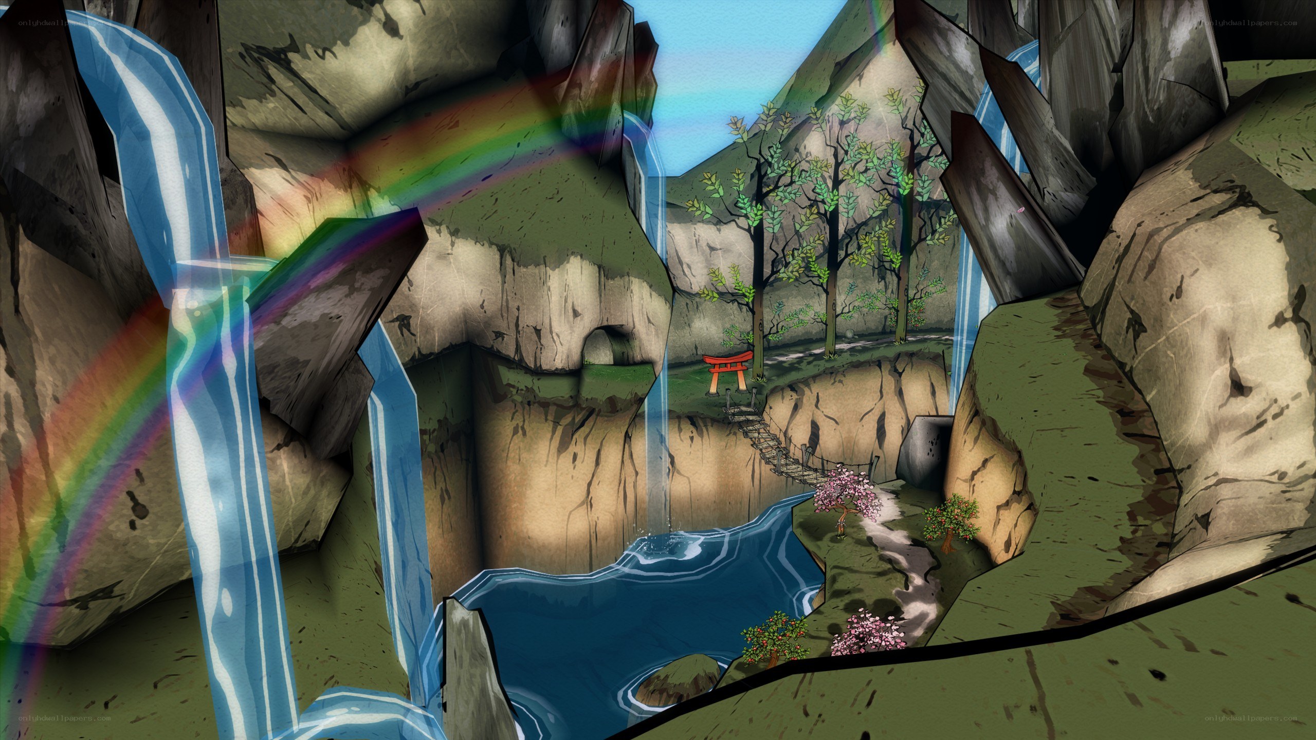 Rainbow over a Japanese valley