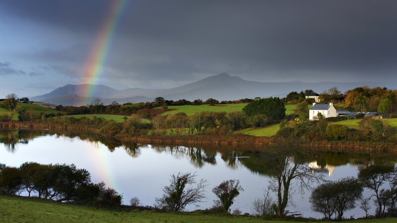 Rainbow over a lake in Ireland