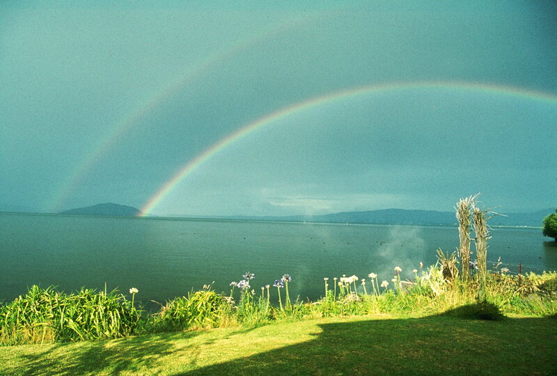 Rainbow over a lake
