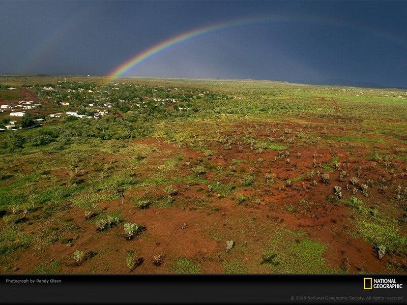 Rainbow over a remote town