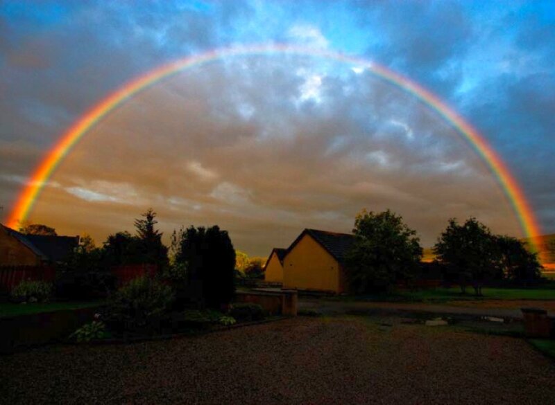 Rainbow over a residential area