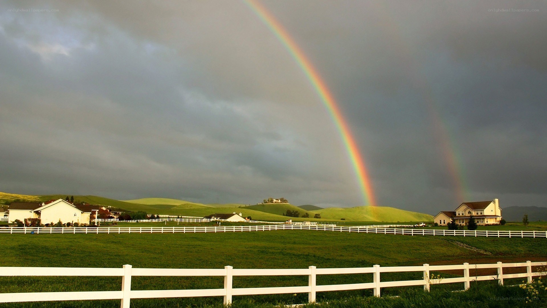 Rainbow over a rural landscape