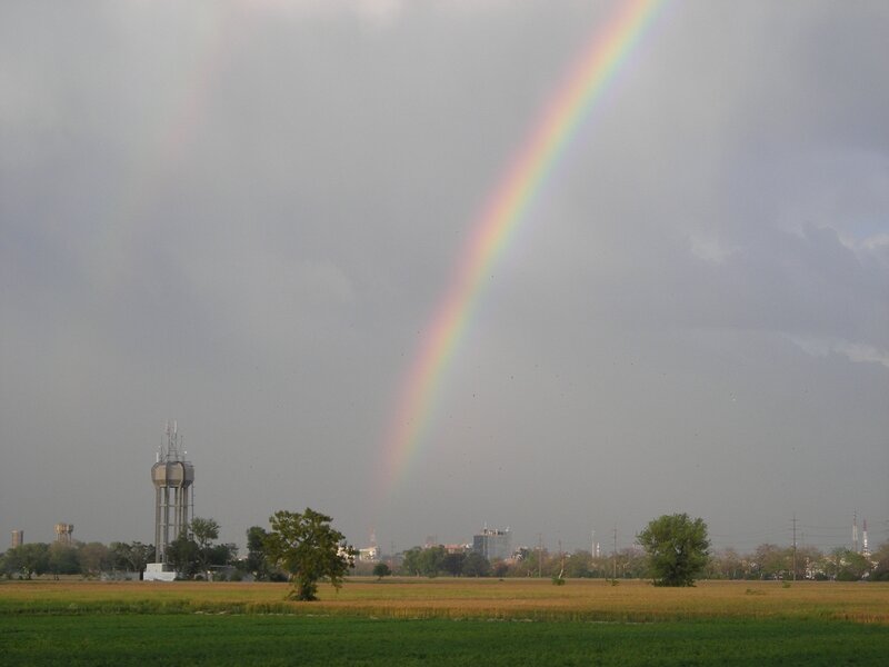 Rainbow over a rural landscape