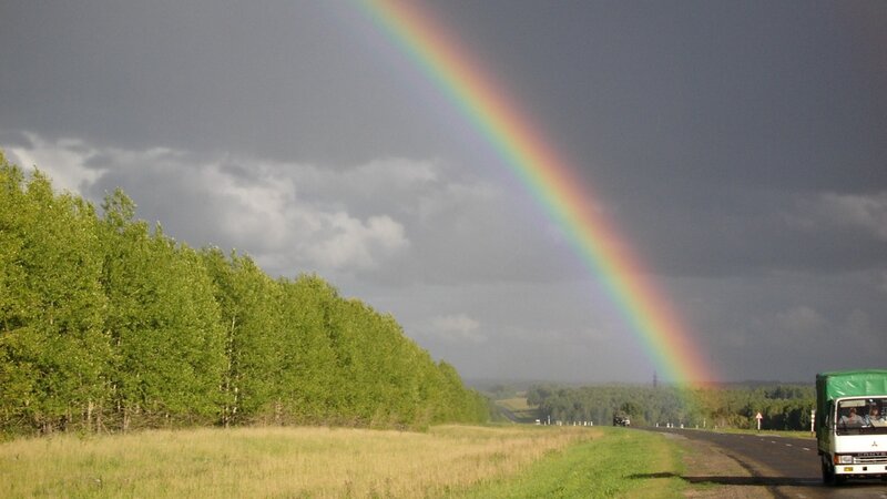 Rainbow over a rural road